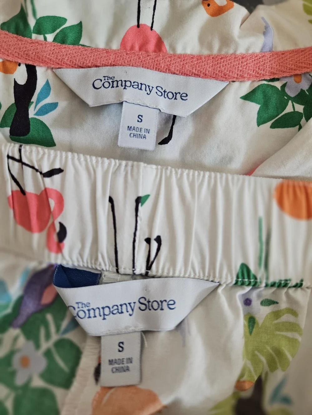 The Company Store Pajama Top S Cotton Poplin Tropical Flamingo Birds Print White